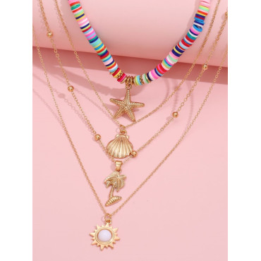 Marine Element Soft Pottery Multilayer Necklace