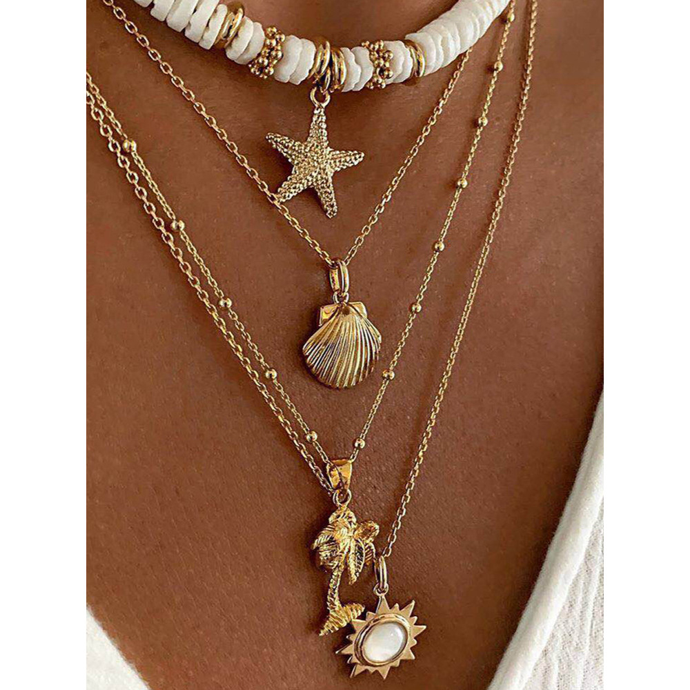Marine Element Soft Pottery Multilayer Necklace