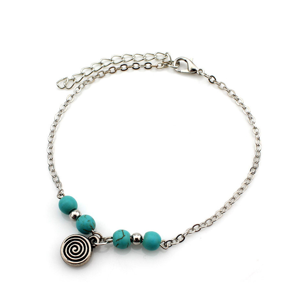 Marine Elements Turquoise Beaded Pendant Anklet