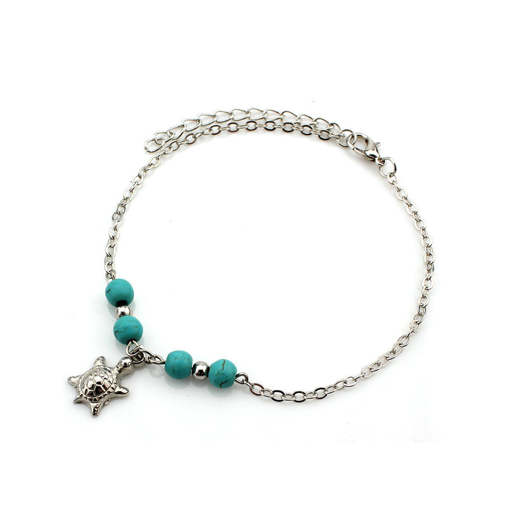 Marine Elements Turquoise Beaded Pendant Anklet