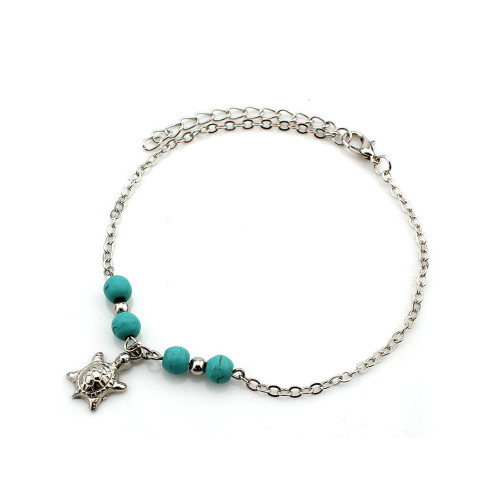 Marine Elements Turquoise Beaded Pendant Anklet