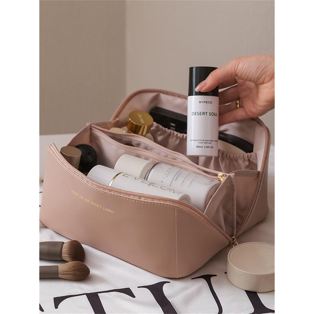 Multi Compartment Soft Leather Cosmetic Bag