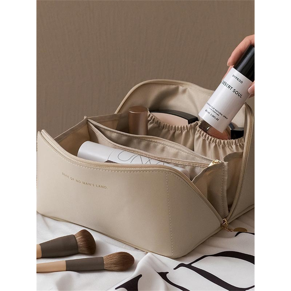 Multi Compartment Soft Leather Cosmetic Bag