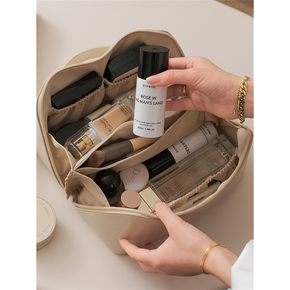 Multi Compartment Soft Leather Cosmetic Bag