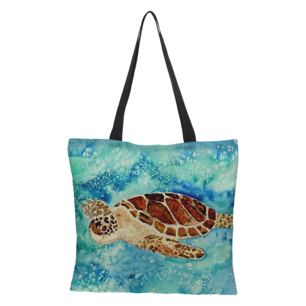 Multicolor Turtle Print Casual Shoulder Tote Bag