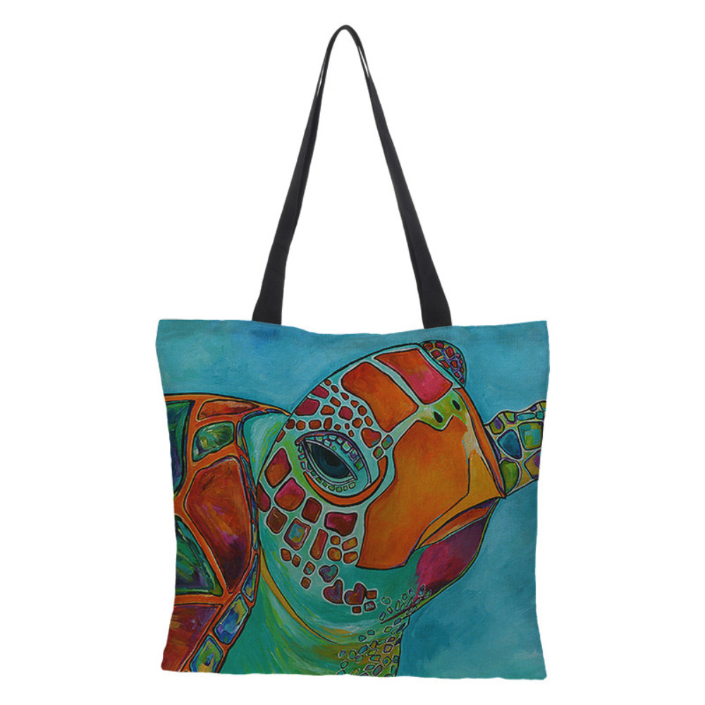 Multicolor Turtle Print Casual Shoulder Tote Bag