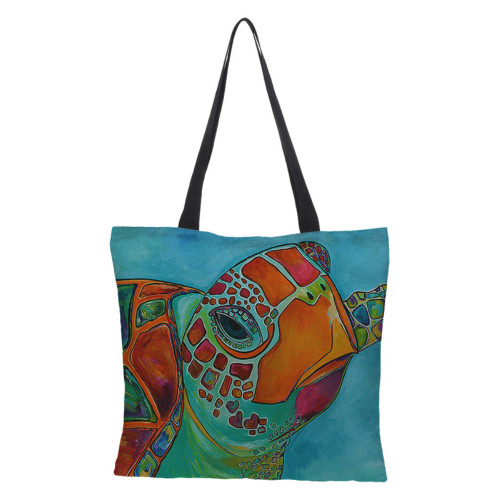 Multicolor Turtle Print Casual Shoulder Tote Bag