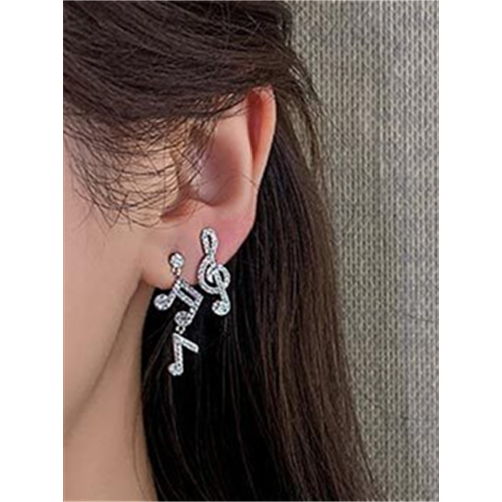Music Notes Rhinestone Studded Glitter Earrings