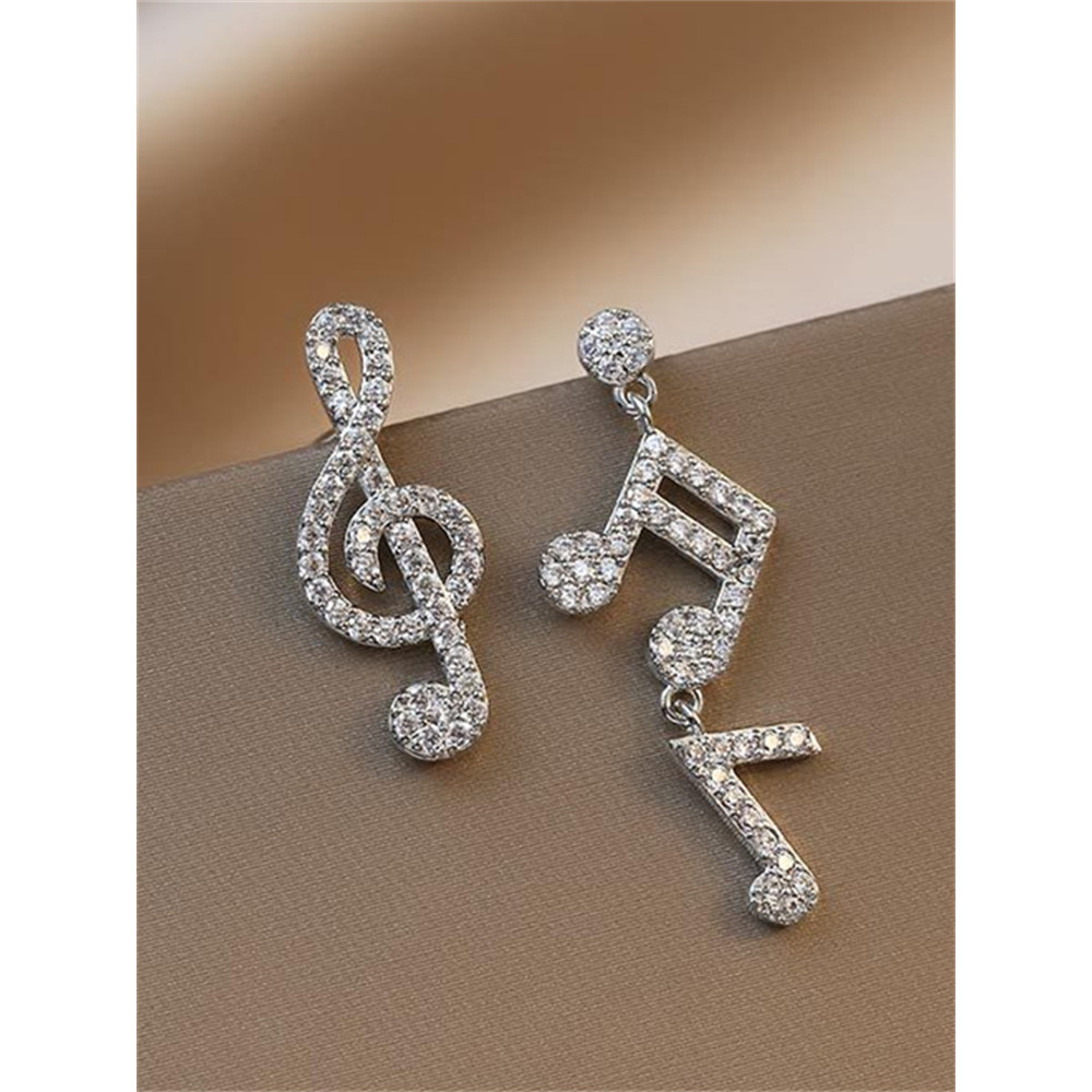 Music Notes Rhinestone Studded Glitter Earrings