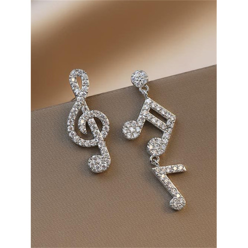 Music Notes Rhinestone Studded Glitter Earrings