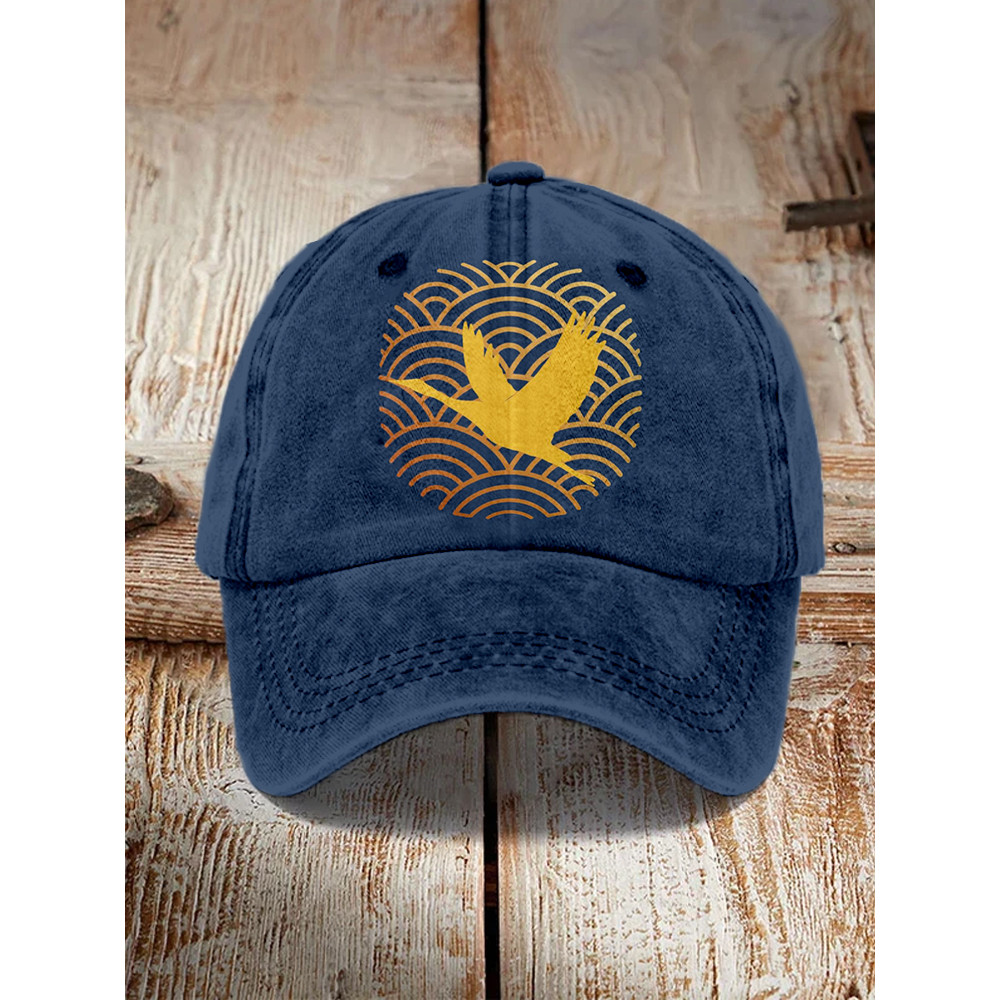 Night Flying Golden Cranes Japanese Art Washed Cap