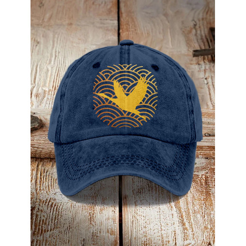 Night Flying Golden Cranes Japanese Art Washed Cap
