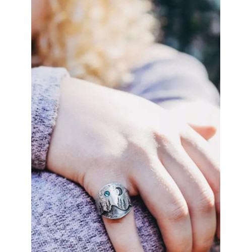 Night Landscape Rhinestone Studded Ring