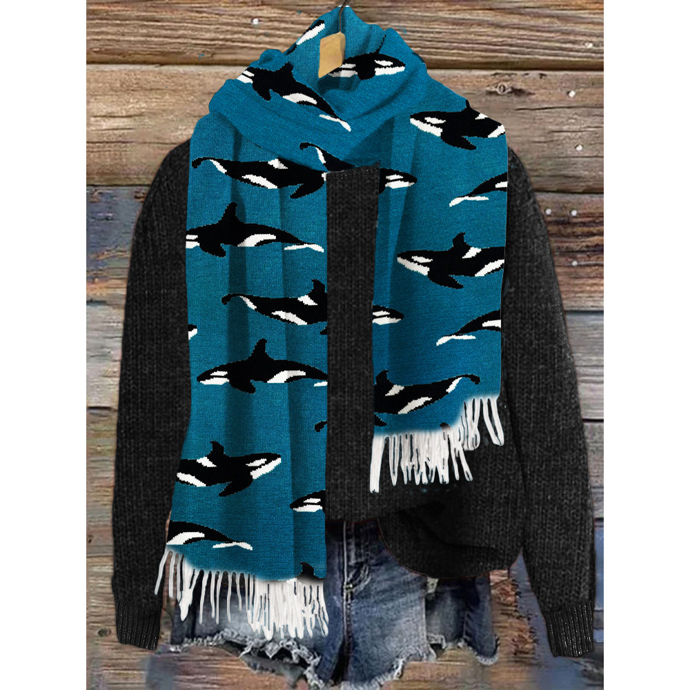 Ocean Whale Pattern Cozy Scarf Shawl