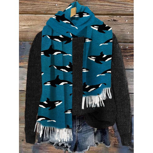 Ocean Whale Pattern Cozy Scarf Shawl