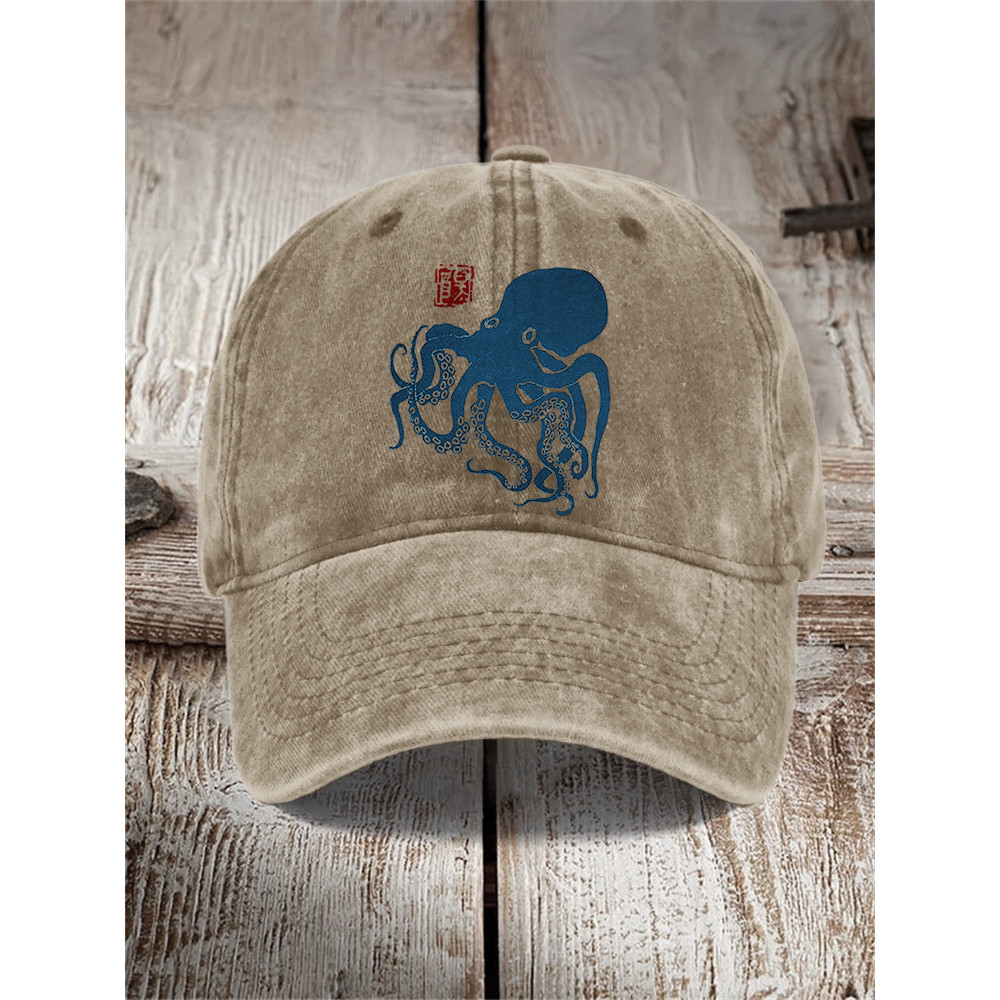Octopus Japanese Lino Art Washed Cap