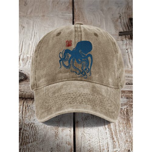 Octopus Japanese Lino Art Washed Cap