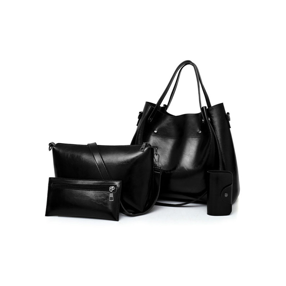 Oil Wax Leather Mother Bag Large Capacity Shoulder Bag Handbag Clutch Card Holder Set Of 4