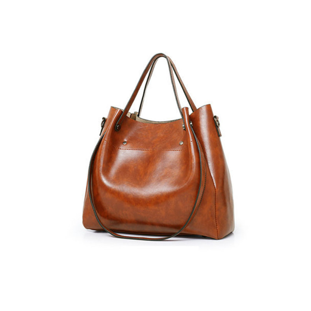 Oil Wax Leather Mother Bag Large Capacity Shoulder Bag Handbag Clutch Card Holder Set Of 4