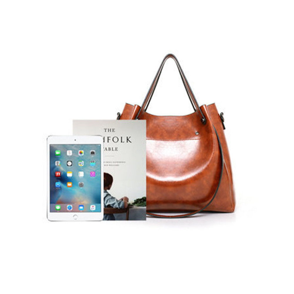 Oil Wax Leather Mother Bag Large Capacity Shoulder Bag Handbag Clutch Card Holder Set Of 4