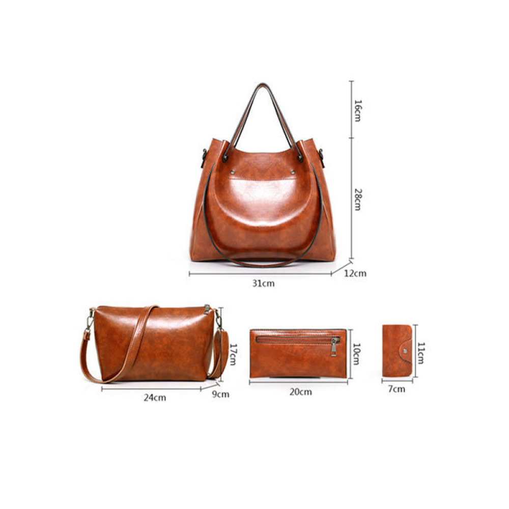 Oil Wax Leather Mother Bag Large Capacity Shoulder Bag Handbag Clutch Card Holder Set Of 4