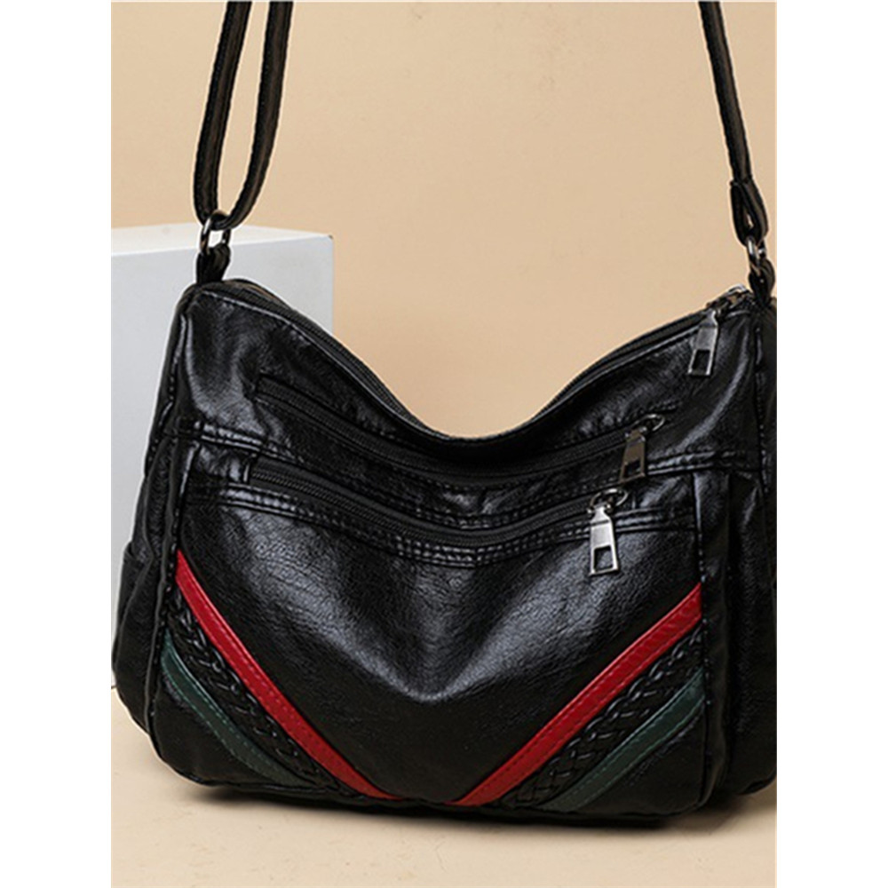 Patch Stripe Braid Details Utility Crossbody Bag