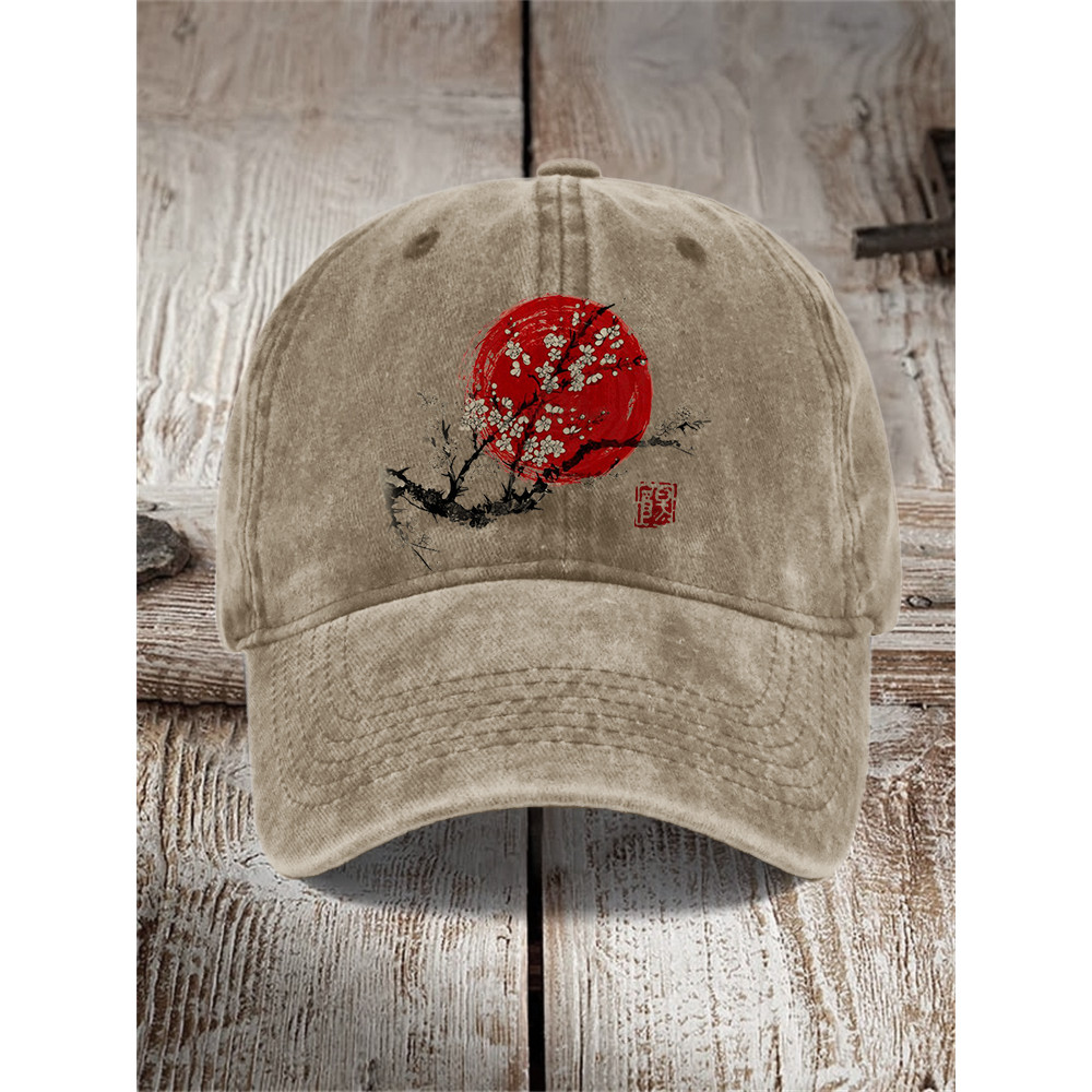 Plum Blossom Sunrise Japanese Art Washed Cap