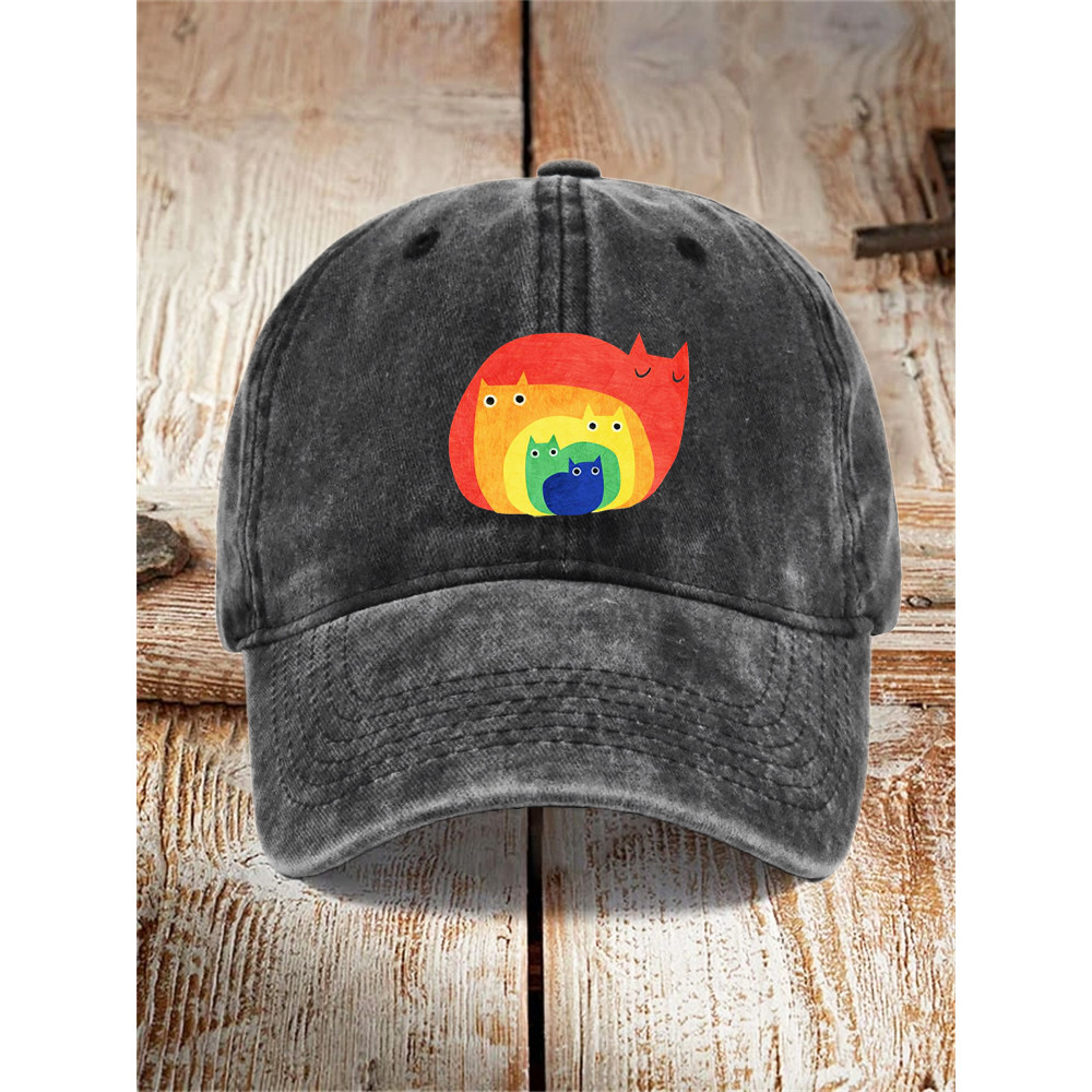 Rainbow Cat Art Washed Hat