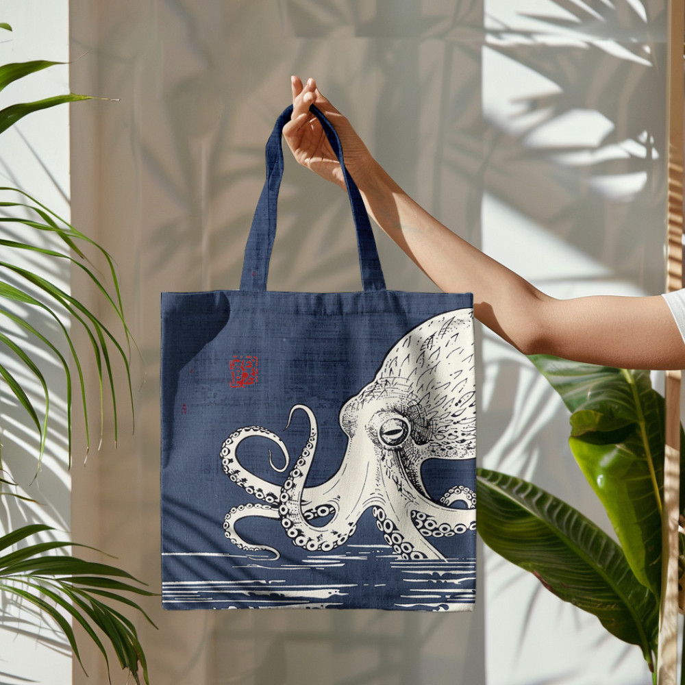 Retro Japanese Art Octopus Graphic Painting Art Canvas Bag