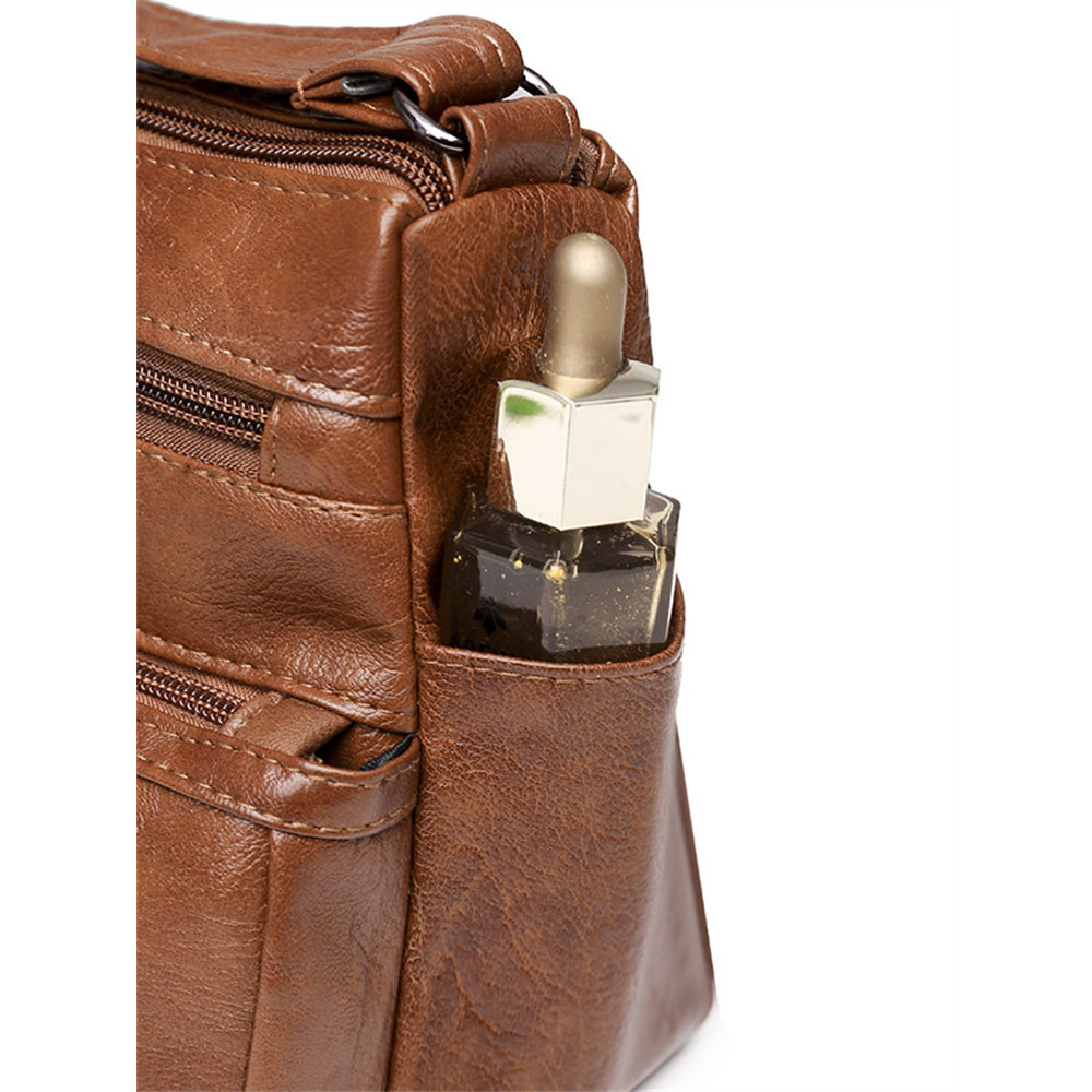 Rhinestone Patch Multi Pocket Washed Leather Bag