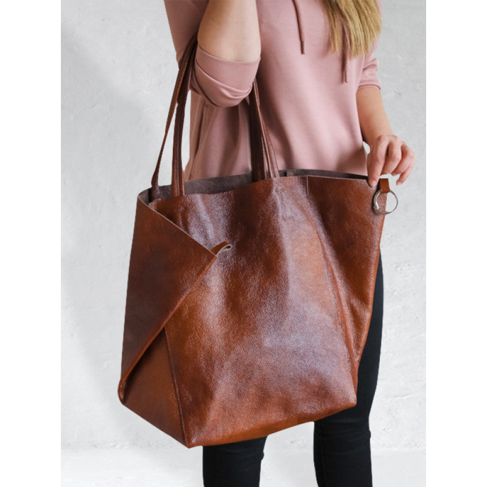 Ring Buckle Soft Leather Tote Bag