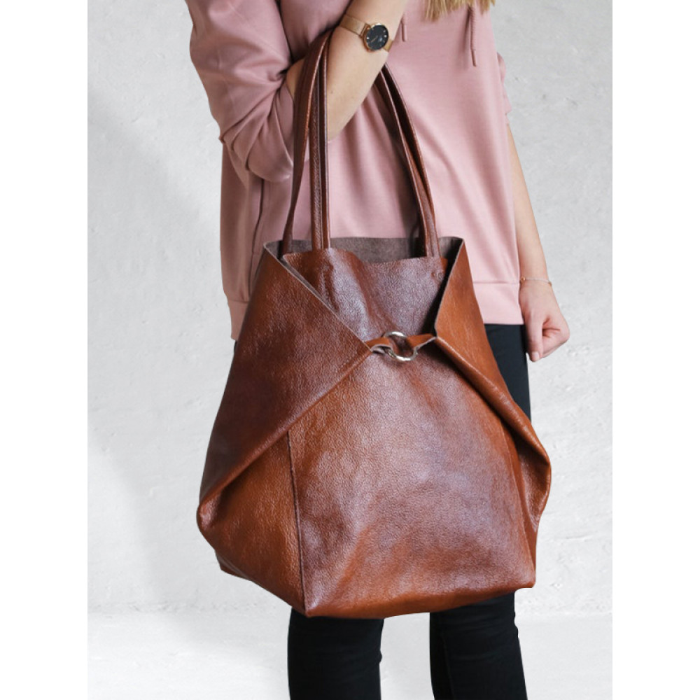 Ring Buckle Soft Leather Tote Bag