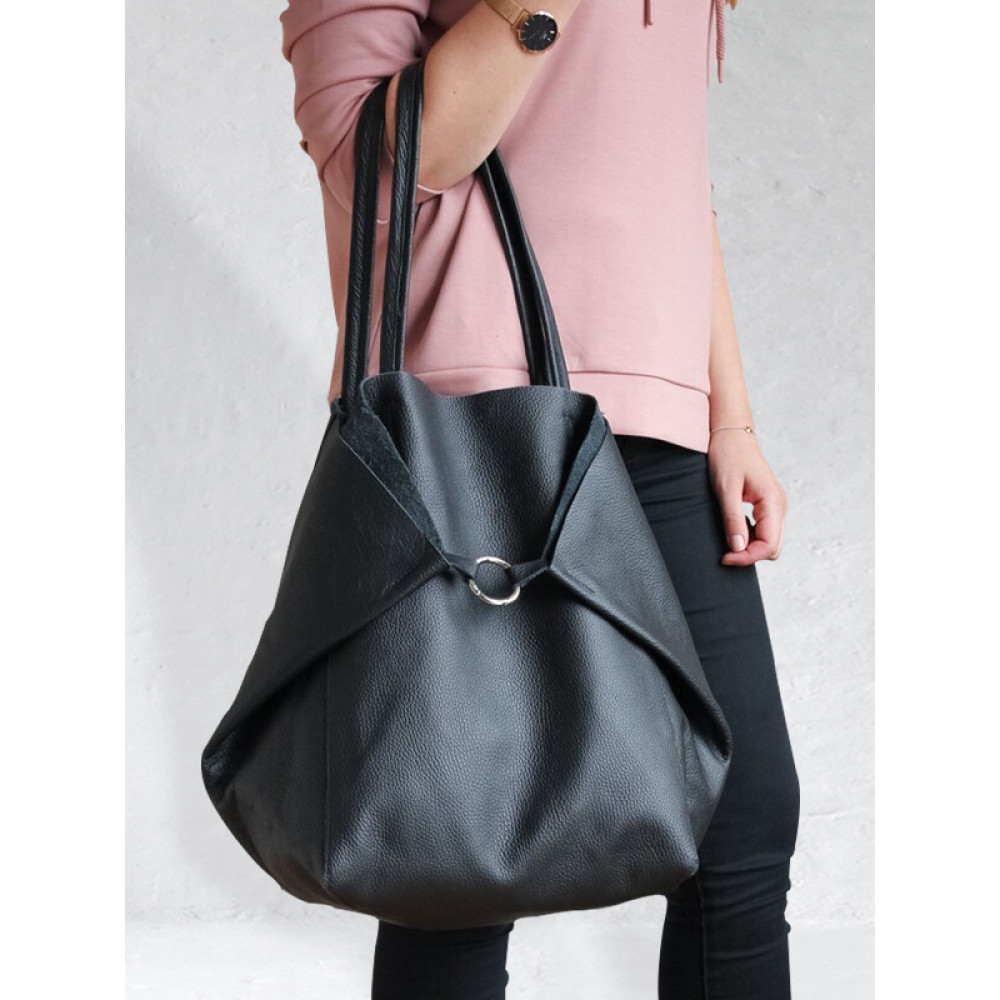 Ring Buckle Soft Leather Tote Bag