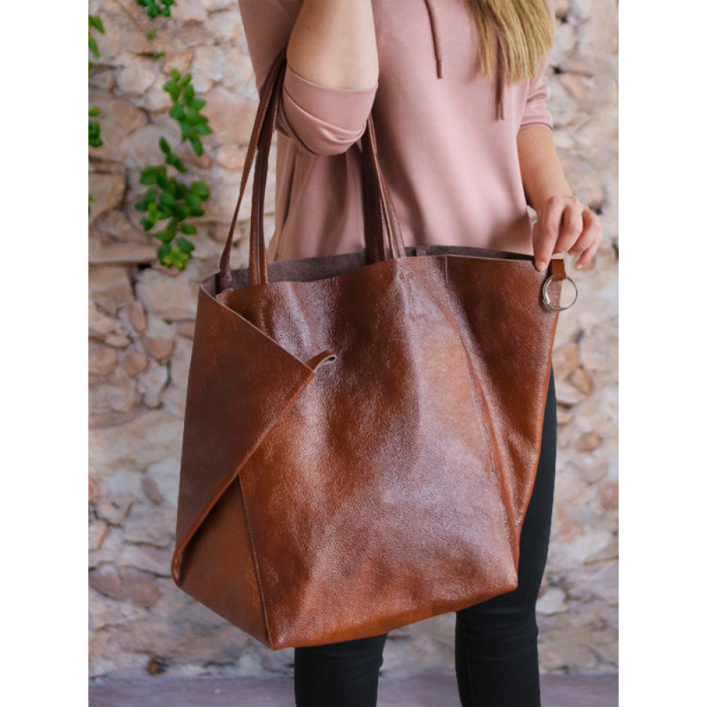 Ring Buckle Soft Leather Tote Bag