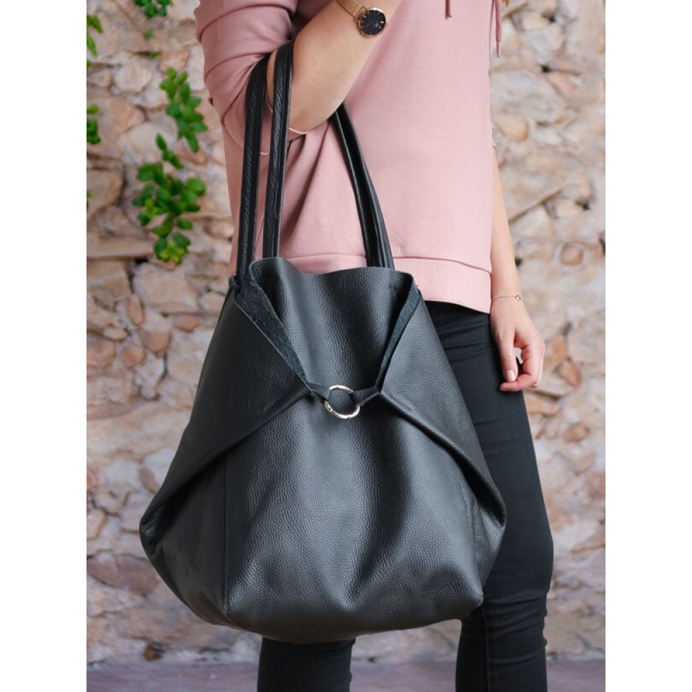Ring Buckle Soft Leather Tote Bag