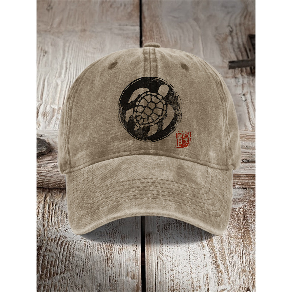 Sea Turtle Japanese Lino Art Washed Cap