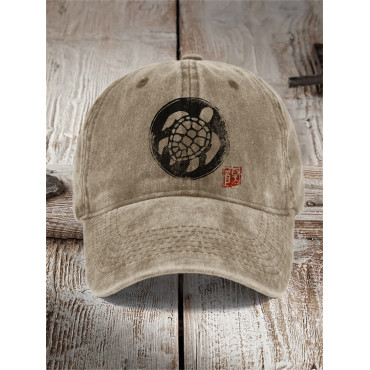 Sea Turtle Japanese Lino Art Washed Cap
