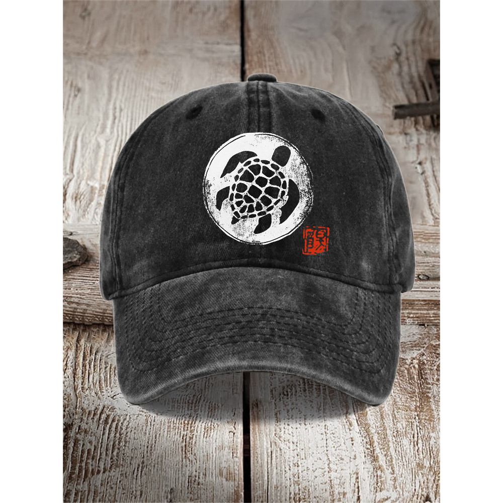 Sea Turtle Japanese Lino Art Washed Cap