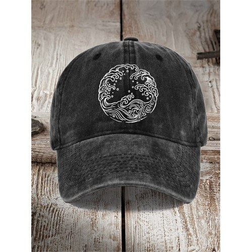 Sea Waves Japanese Lino Art Washed Cap
