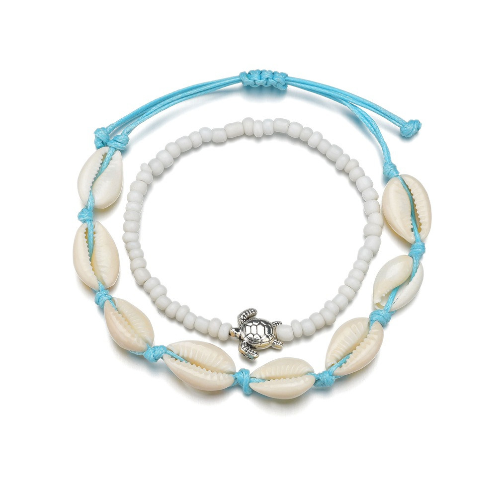 Shell Sea Turtle Beaded Anklet Two Piece Set