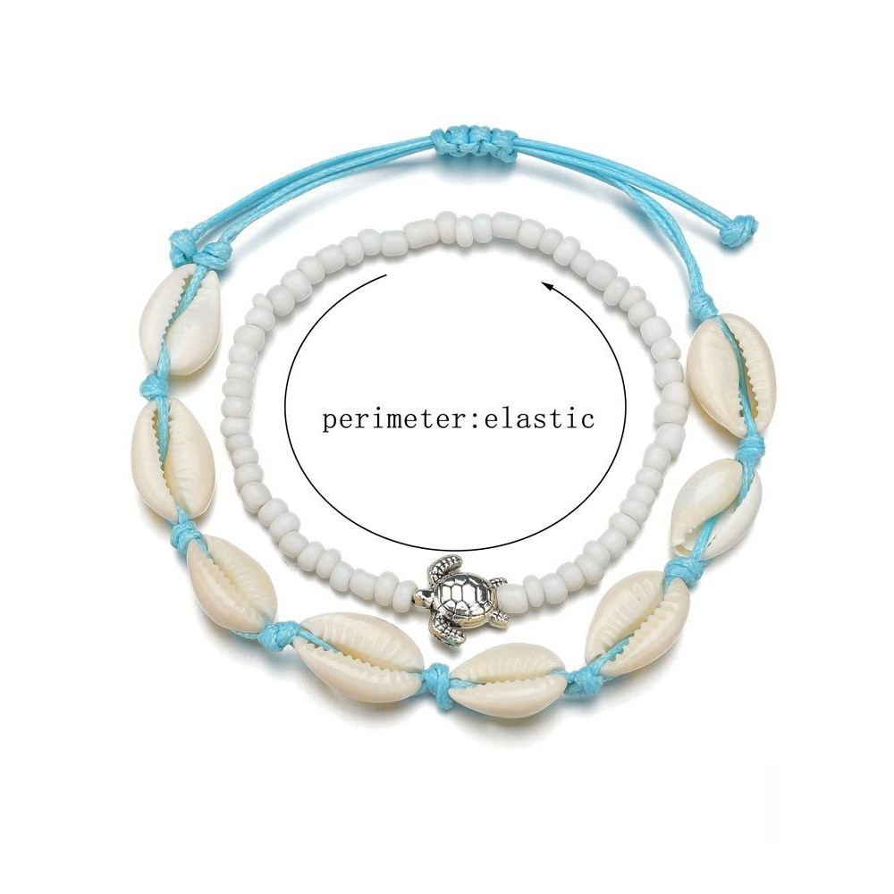 Shell Sea Turtle Beaded Anklet Two Piece Set