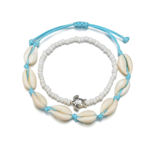 Shell Sea Turtle Beaded Anklet Two Piece Set