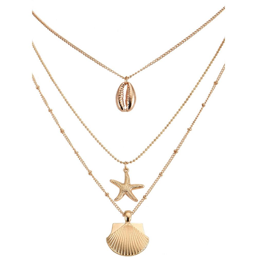 Shell Starfish Alloy Pendant Layered Necklace