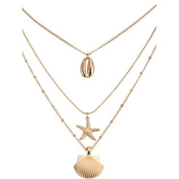 Shell Starfish Alloy Pendant Layered Necklace