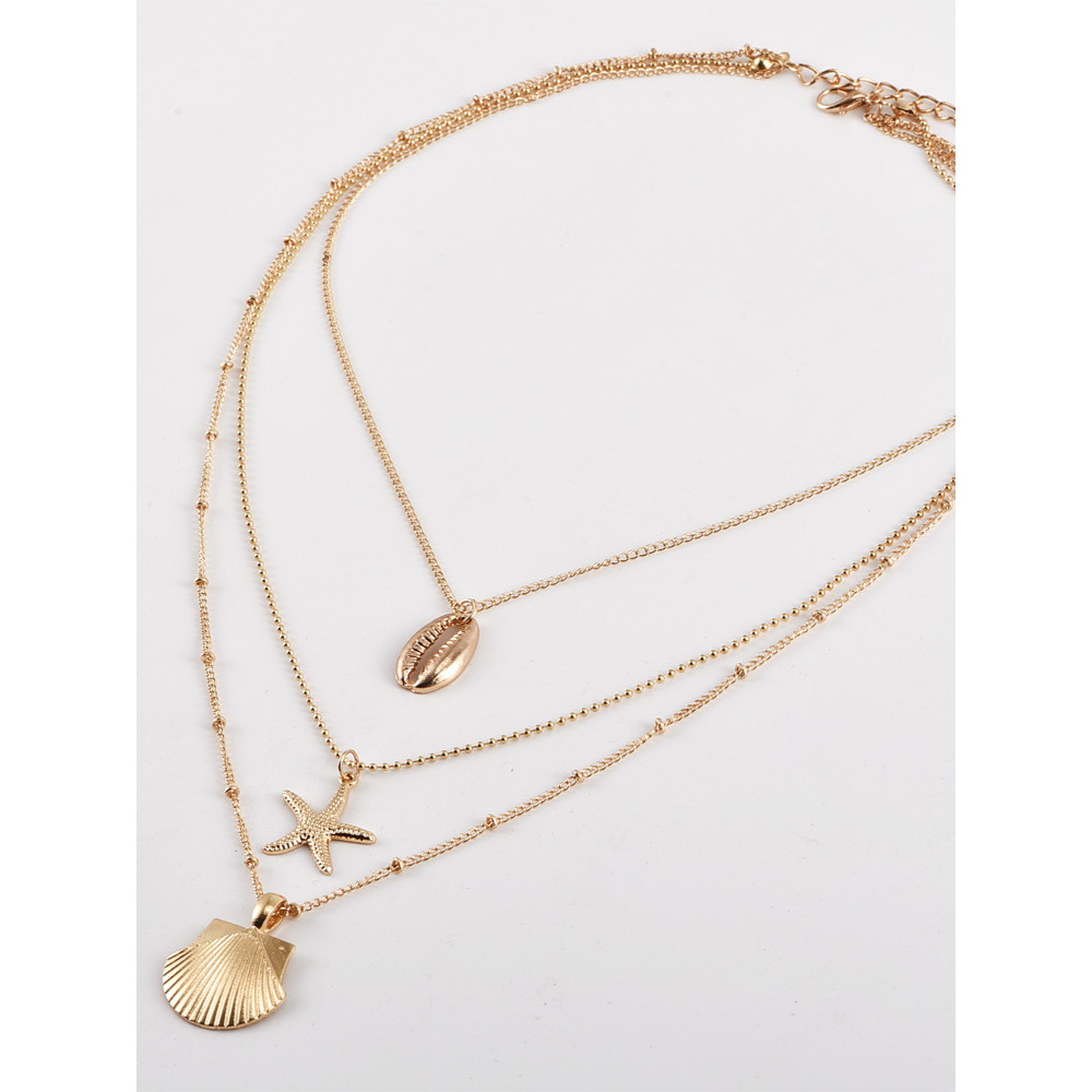 Shell Starfish Alloy Pendant Layered Necklace