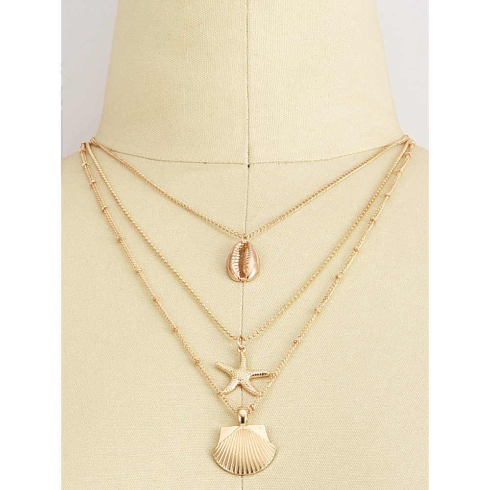 Shell Starfish Alloy Pendant Layered Necklace