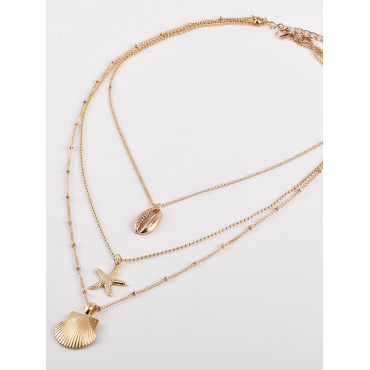 Shell Starfish Alloy Pendant Layered Necklace