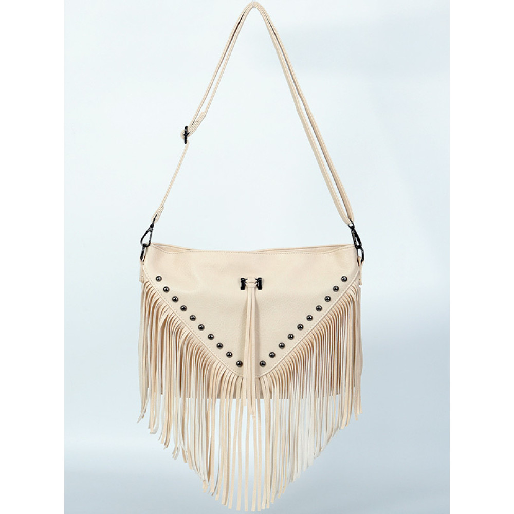 Soft Leather Studded Sringed Shoulder Bag