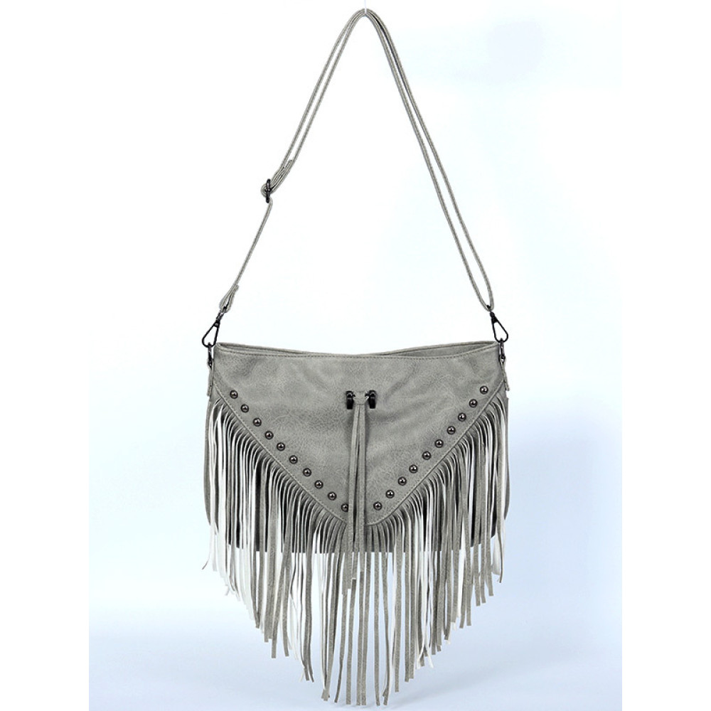 Soft Leather Studded Sringed Shoulder Bag