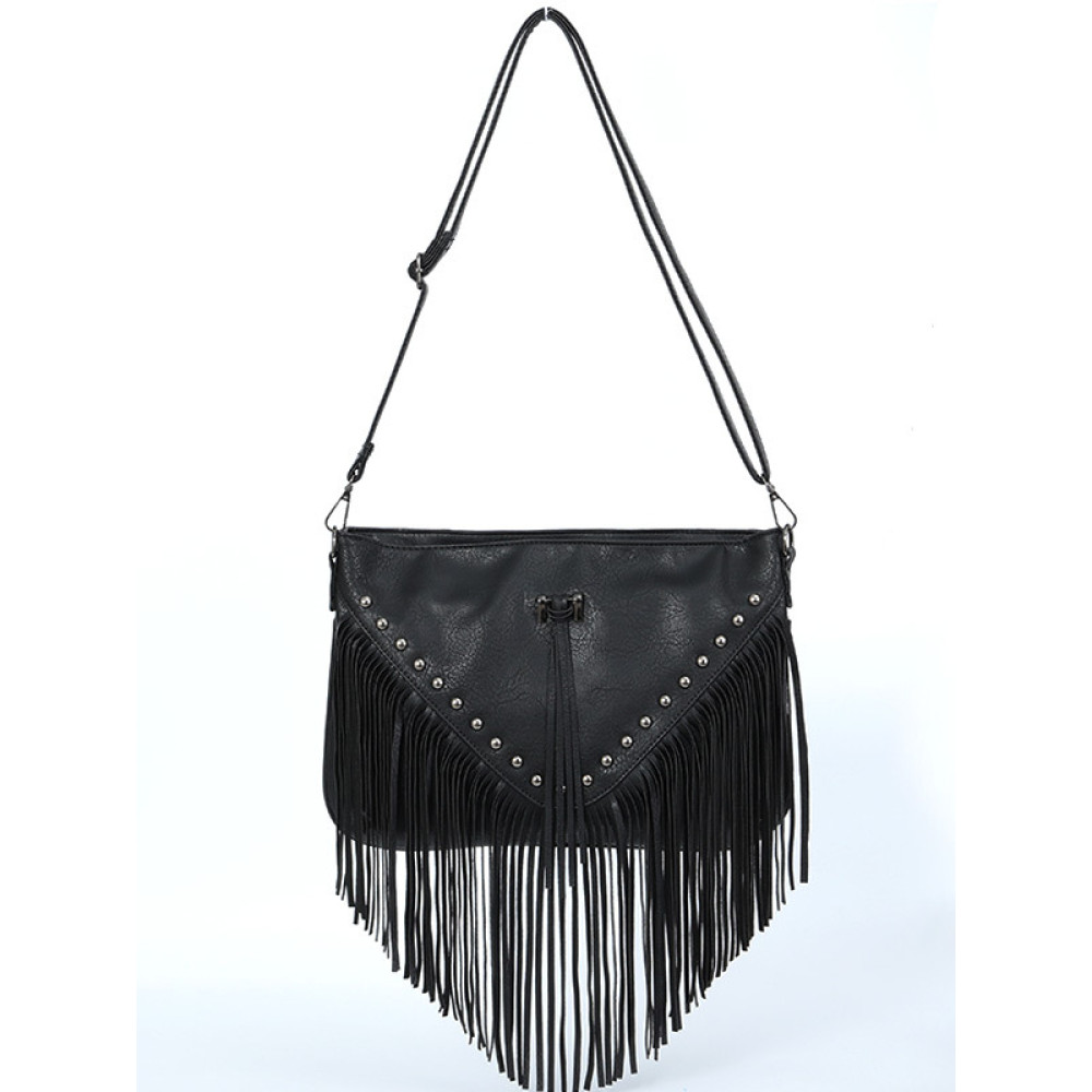 Soft Leather Studded Sringed Shoulder Bag